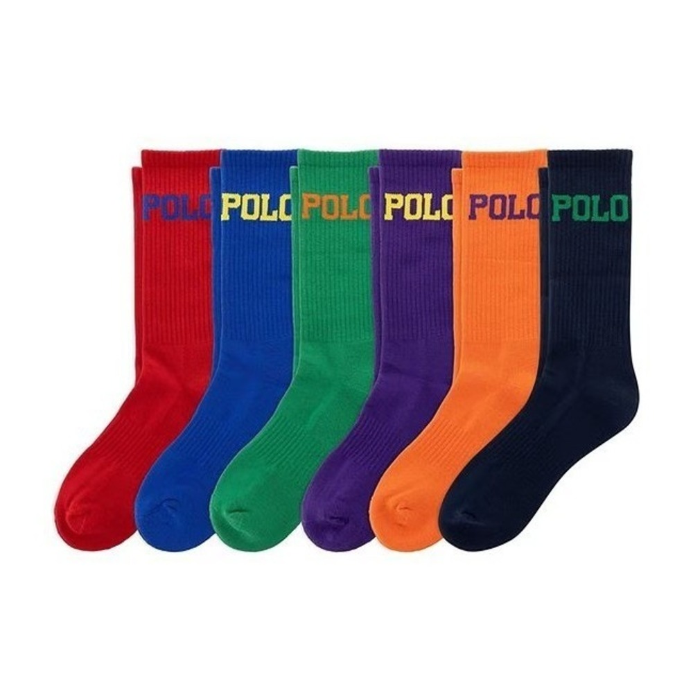 Polo Ralph Lauren Mens 6 Pack Crew Socks Multi Color Logo Athletic Sock